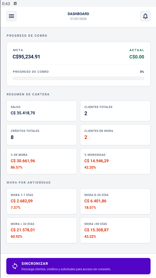 Pantalla de la aplicación móvil